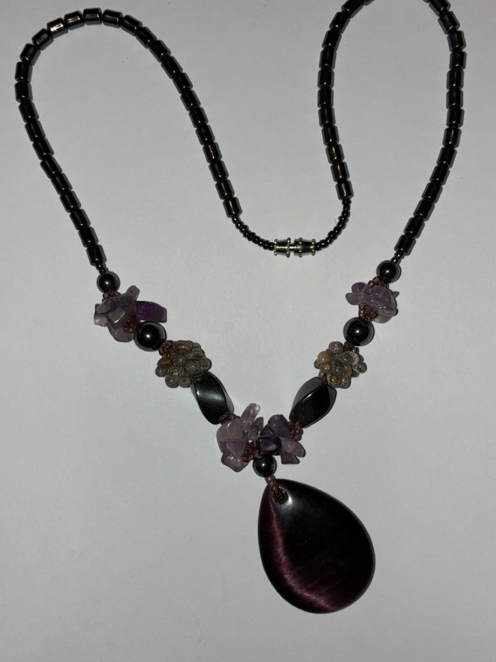 Purple Teardrop Pendant Necklace with Amethyst Accents